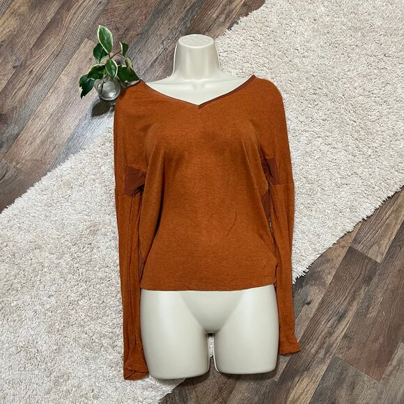 Anthropologie Bordeaux Medium Boxy Oversized Orange Ribbed V Neck Top - Picture 1 of 7